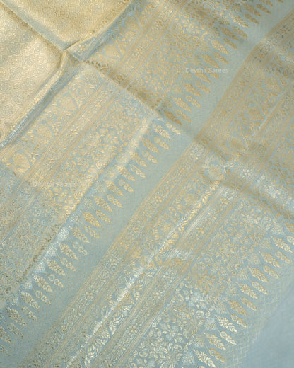 Pastel Baby Blue Premium Banarasi Katan Brocade Silk Saree (D21)