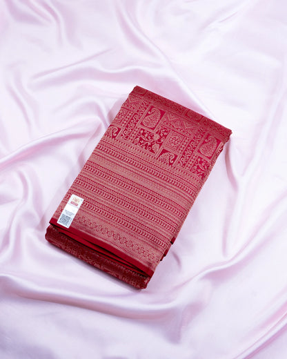 Pure Handloom Kanchipuram Silk Saree with Traditional Temple Floral Brocade