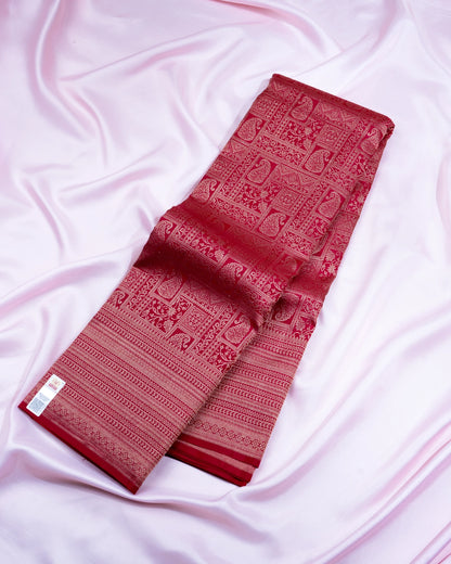 Pure Handloom Kanchipuram Silk Saree with Traditional Temple Floral Brocade