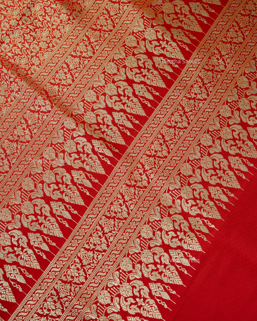 Red Premium Banarasi Katan Brocade Silk Saree (D11)