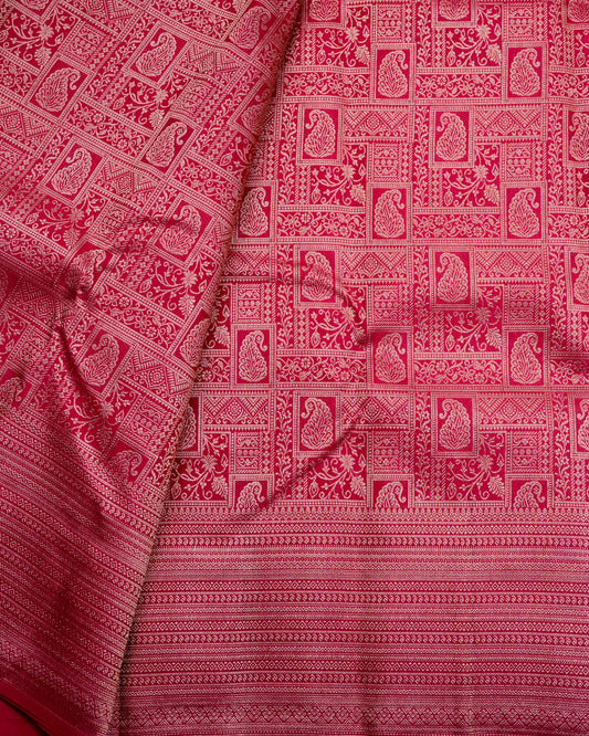 Pure Handloom Kanchipuram Silk Saree with Traditional Temple Floral Brocade
