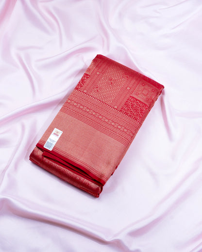 Pure Handloom Kanchipuram Silk Saree with Traditional Temple Block Brocade