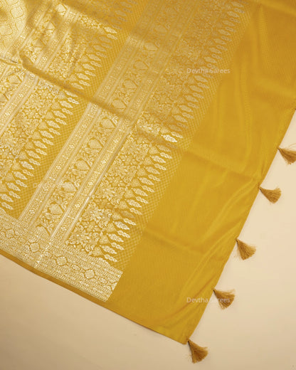 Mustard Yellow Premium Banarasi Katan Brocade Silk Saree (D16)