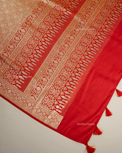 Red Premium Banarasi Katan Brocade Silk Saree (D2)