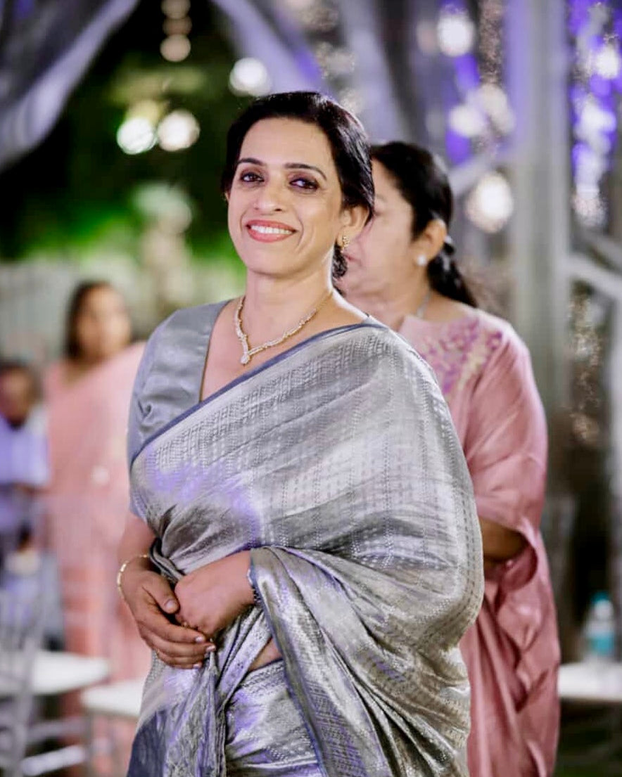 Liquid Silver - Lavender Handwoven Pure Mulberry Brocade Silk Saree