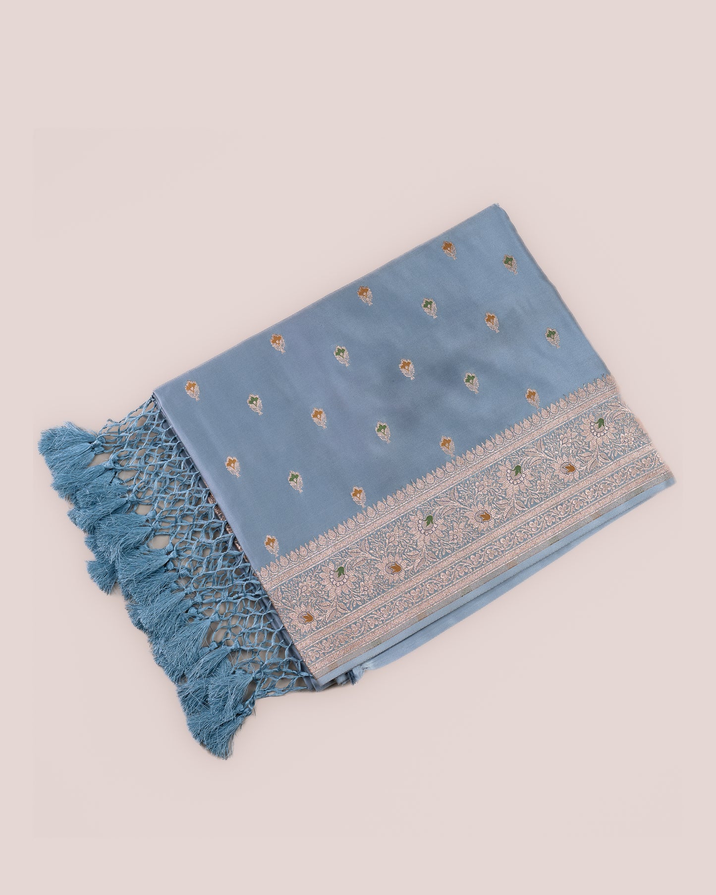 Pastel Blue Banarasi Mashru Katan Silk Saree with small buttas