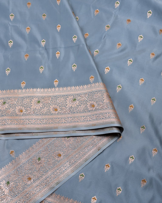 Pastel Blue Banarasi Mashru Katan Silk Saree with small buttas