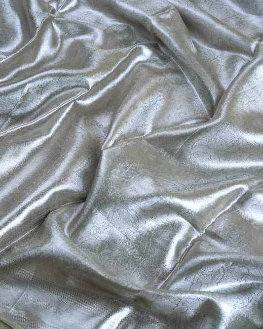 Liquid Silver - Sage Green Handwoven Pure Mulberry Brocade Silk Saree