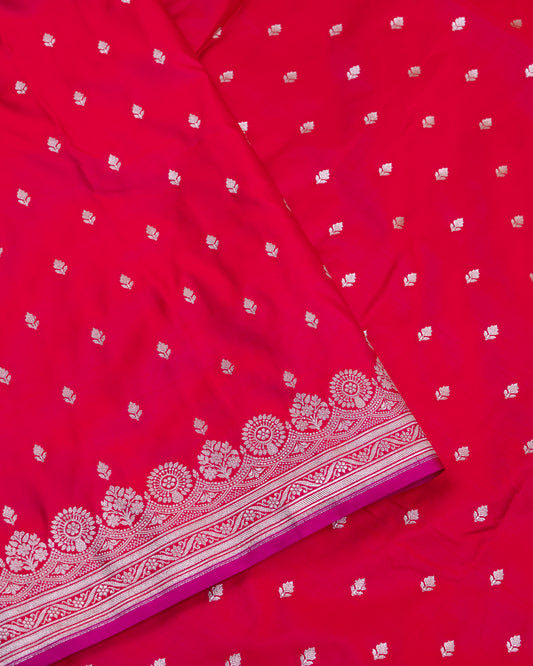 Rani Pink Banarasi Mashru Katan Silk Saree with buttas