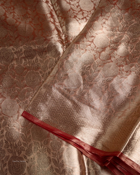 Liquid Gold - Red Handwoven Pure Mulberry Brocade Silk Saree