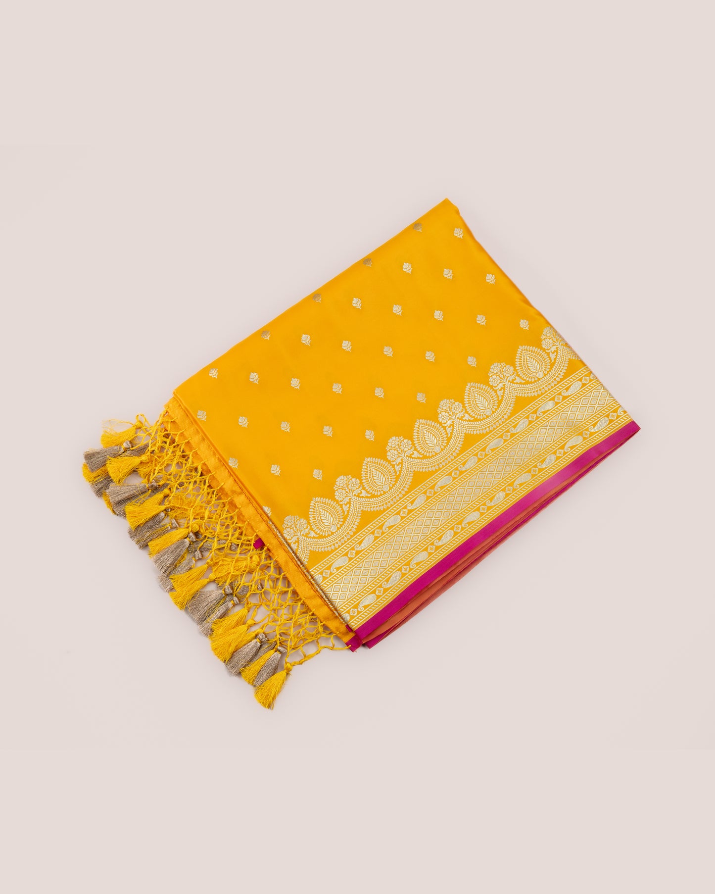 Golden Marigold Banarasi Mashru Katan Silk Saree with buttas