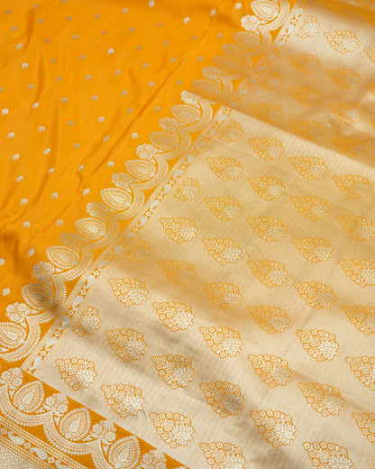 Golden Marigold Banarasi Mashru Katan Silk Saree with buttas