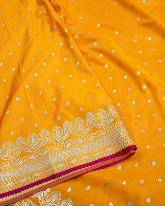 Golden Marigold Banarasi Mashru Katan Silk Saree with buttas