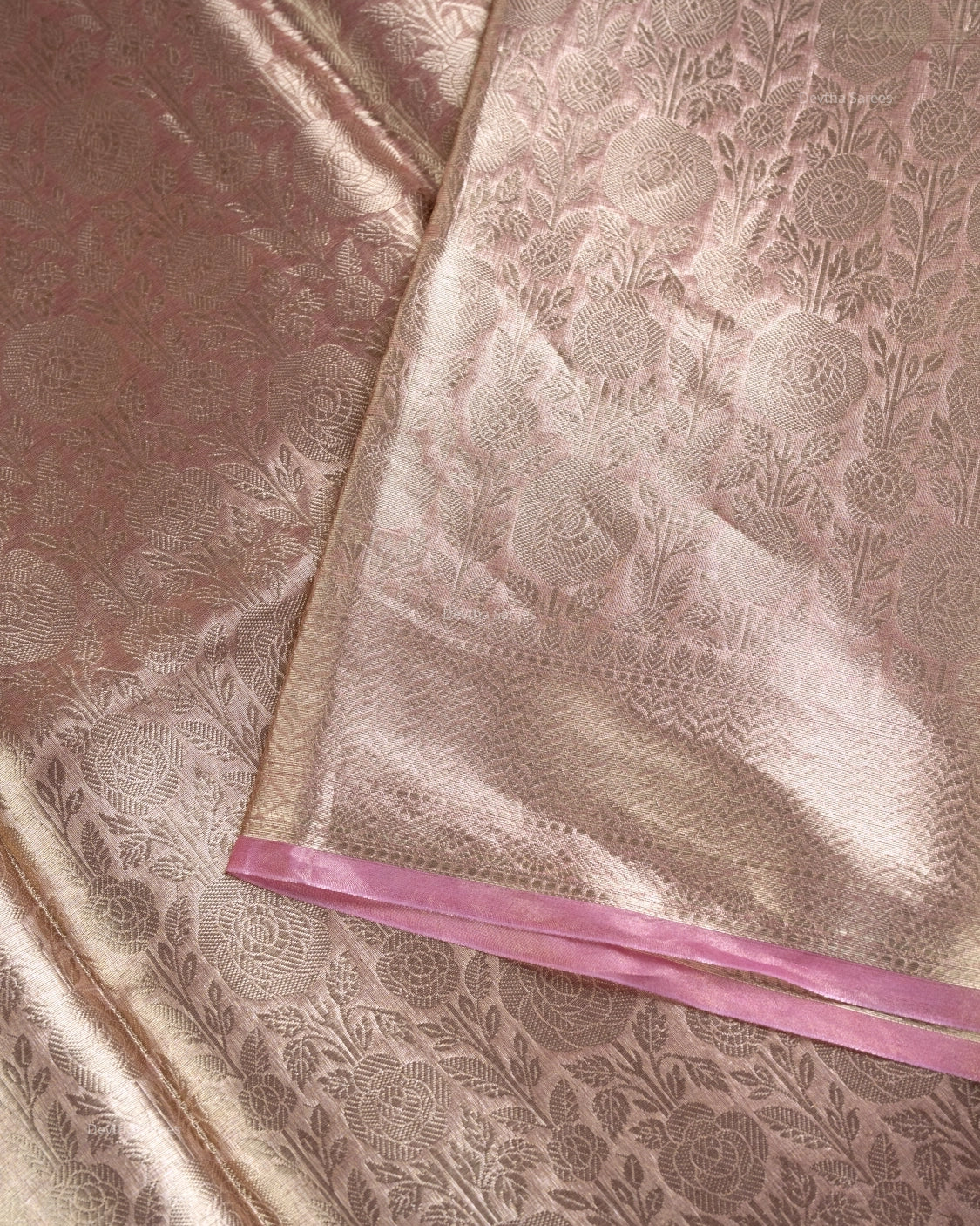 Liquid Gold - Model Pink Handwoven Pure Mulberry Brocade Silk Saree