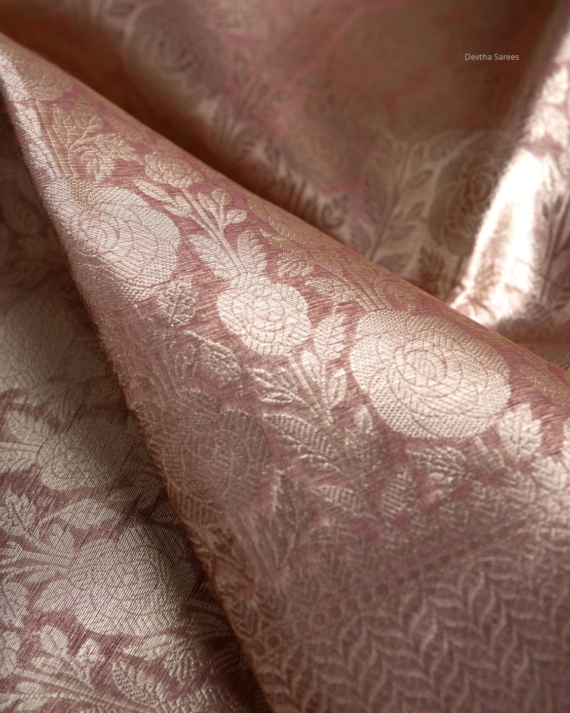 Liquid Gold - Model Pink Handwoven Pure Mulberry Brocade Silk Saree