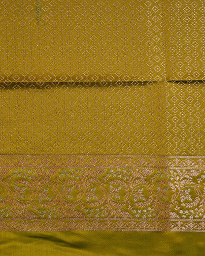 Olive Green Banarasi Mashru Katan Silk Saree with buttas