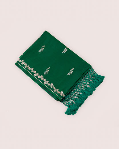 Emerald Green Banarasi Mashru Katan Silk Saree with buttas