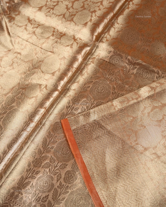 Liquid Gold - Forest Orange Handwoven Pure Mulberry Brocade Silk Saree
