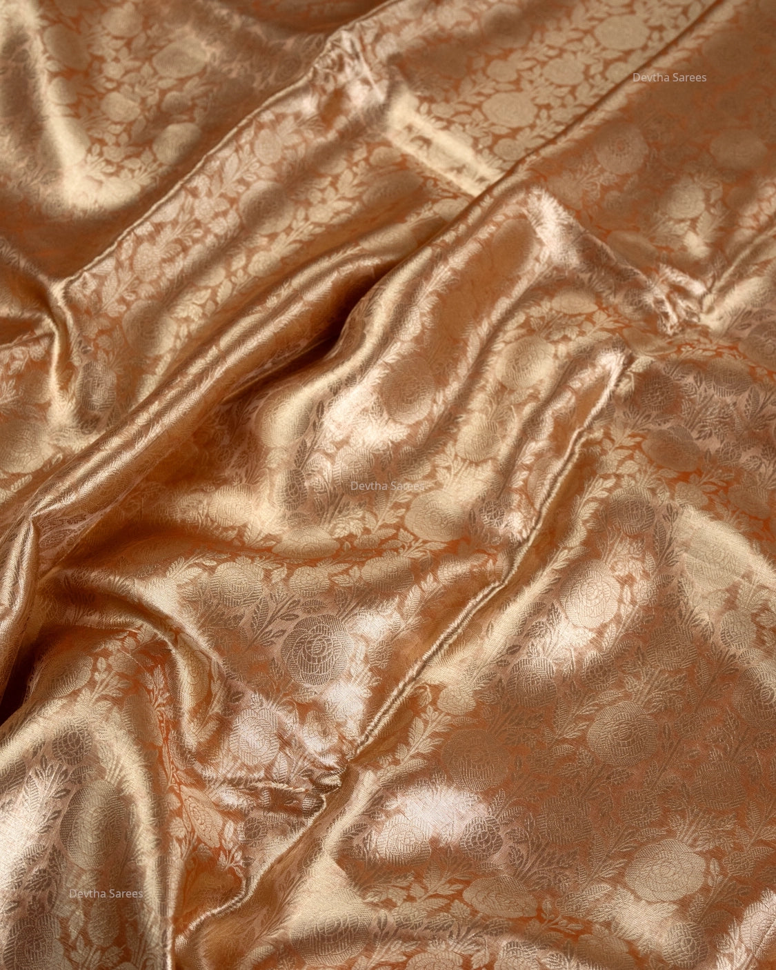 Liquid Gold - Forest Orange Handwoven Pure Mulberry Brocade Silk Saree