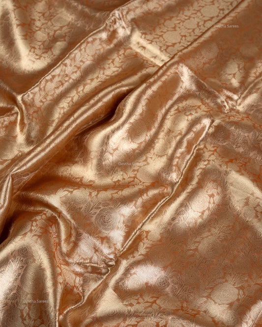 Liquid Gold - Forest Orange Handwoven Pure Mulberry Brocade Silk Saree