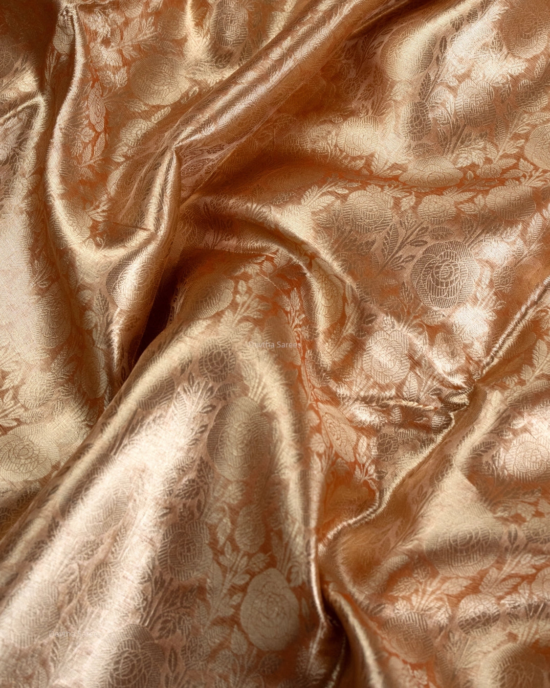 Liquid Gold - Forest Orange Handwoven Pure Mulberry Brocade Silk Saree
