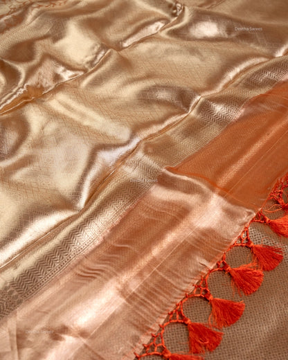 Liquid Gold - Forest Orange Handwoven Pure Mulberry Brocade Silk Saree