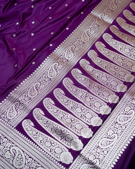 Purple Banarasi Mashru Katan Silk Saree with small buttas