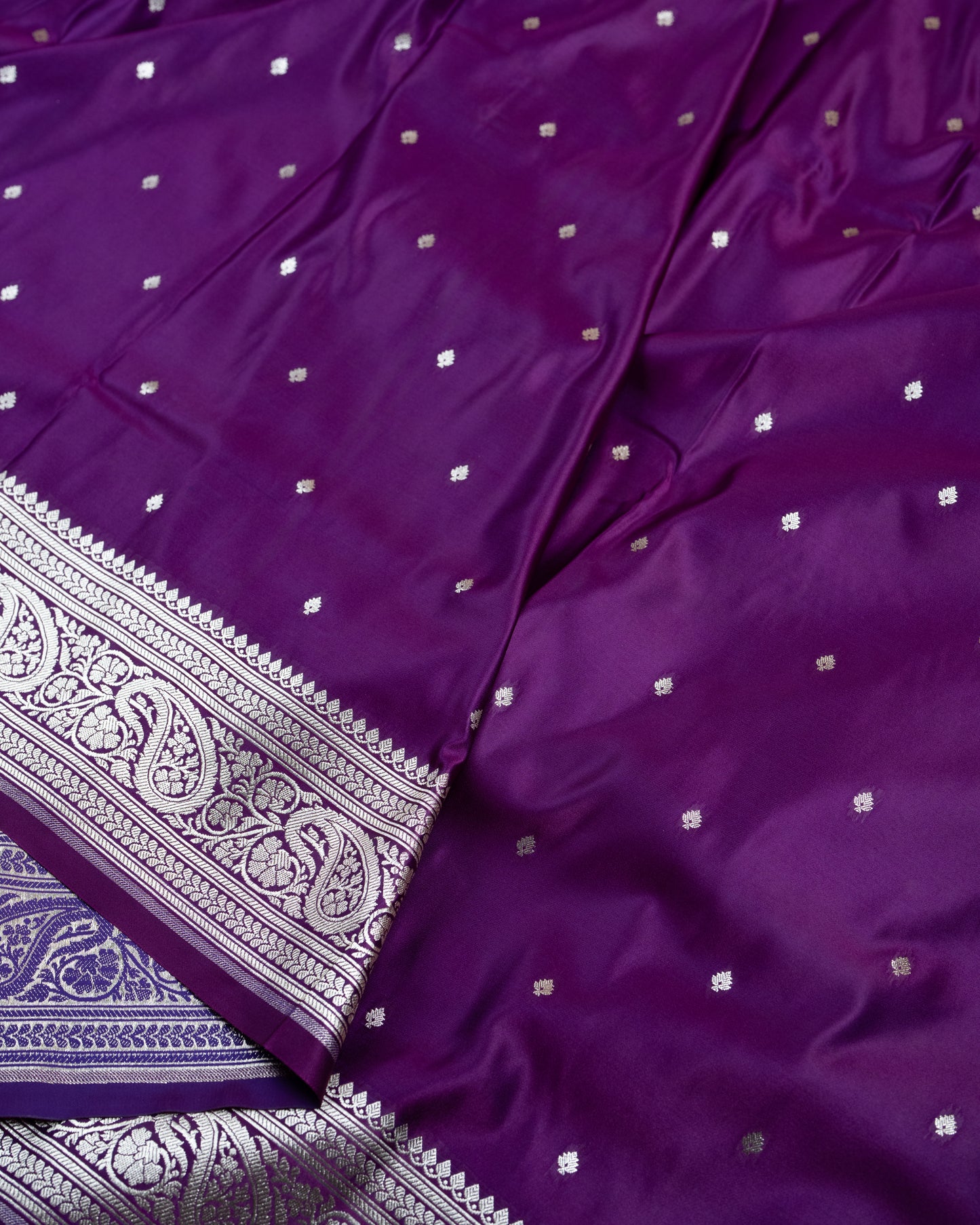 Purple Banarasi Mashru Katan Silk Saree with small buttas