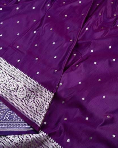 Purple Banarasi Mashru Katan Silk Saree with small buttas