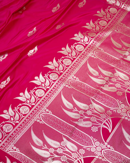 Rani Pink Mashru Katan Silk Saree with buttas