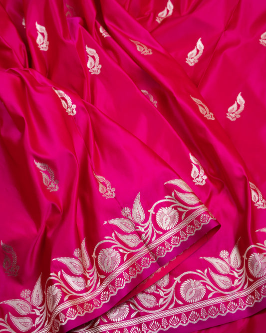 Rani Pink Mashru Katan Silk Saree with buttas