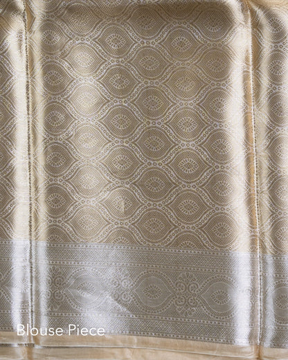 Liquid Gold - Irish Cream Color Handwoven Pure Mulberry Brocade Silk Saree