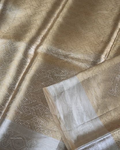 Liquid Gold - Irish Cream Color Handwoven Pure Mulberry Brocade Silk Saree