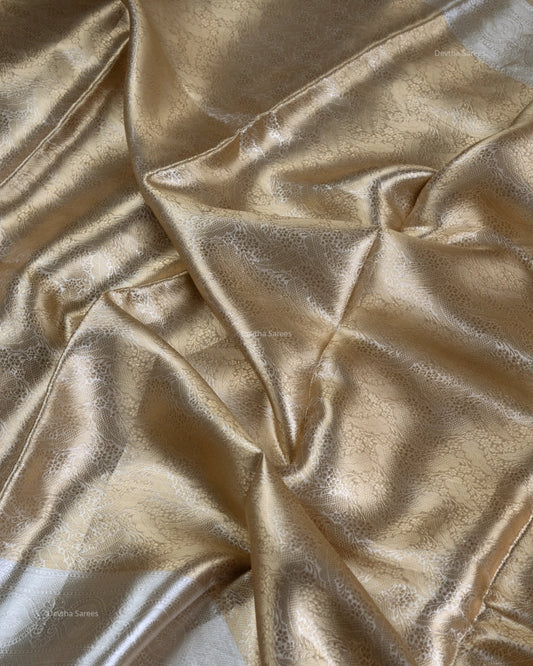 Liquid Gold - Irish Cream Color Handwoven Pure Mulberry Brocade Silk Saree