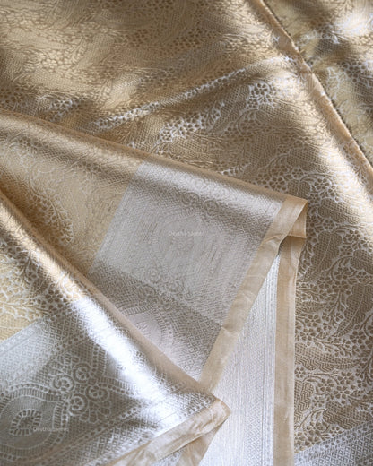 Liquid Gold - Irish Cream Color Handwoven Pure Mulberry Brocade Silk Saree