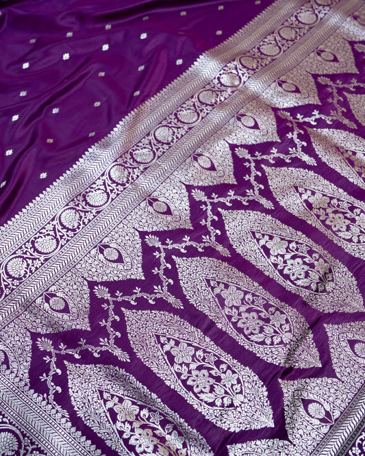 Purple Mashru Katan Silk Saree with small buttas
