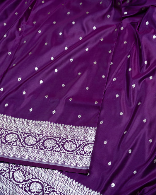 Purple Mashru Katan Silk Saree with small buttas