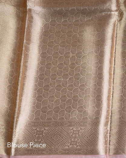 Liquid Gold - Pastel Pink Handwoven Pure Mulberry Brocade Silk Saree