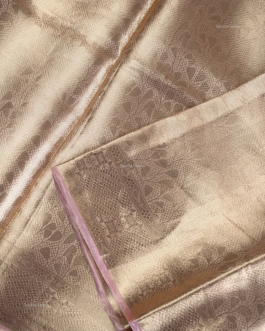 Liquid Gold - Pastel Pink Handwoven Pure Mulberry Brocade Silk Saree