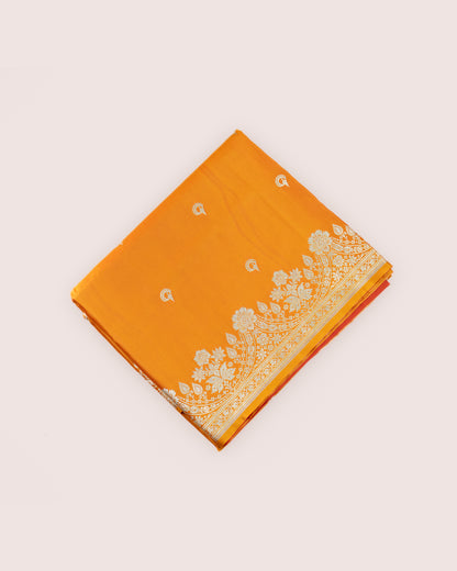 Tangerine Orange Mashru Katan Silk Saree with small buttas