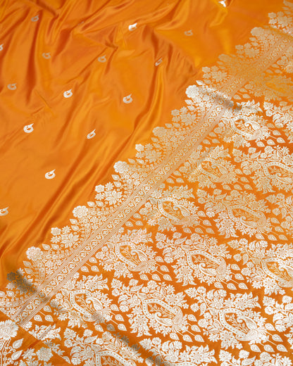 Tangerine Orange Mashru Katan Silk Saree with small buttas