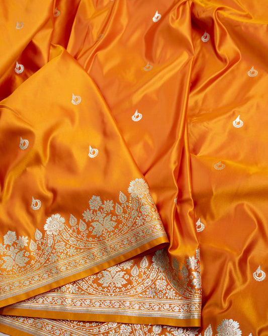 Tangerine Orange Mashru Katan Silk Saree with small buttas