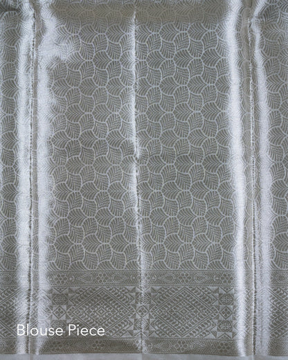 Liquid Silver - Silver Handwoven Pure Mulberry Brocade Silk Saree