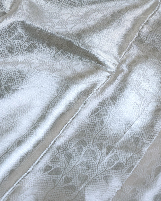Liquid Silver - Silver Handwoven Pure Mulberry Brocade Silk Saree