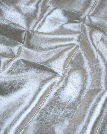Liquid Silver - Silver Handwoven Pure Mulberry Brocade Silk Saree