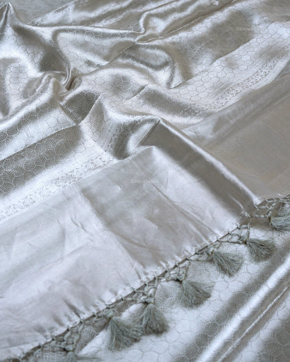Liquid Silver - Silver Handwoven Pure Mulberry Brocade Silk Saree