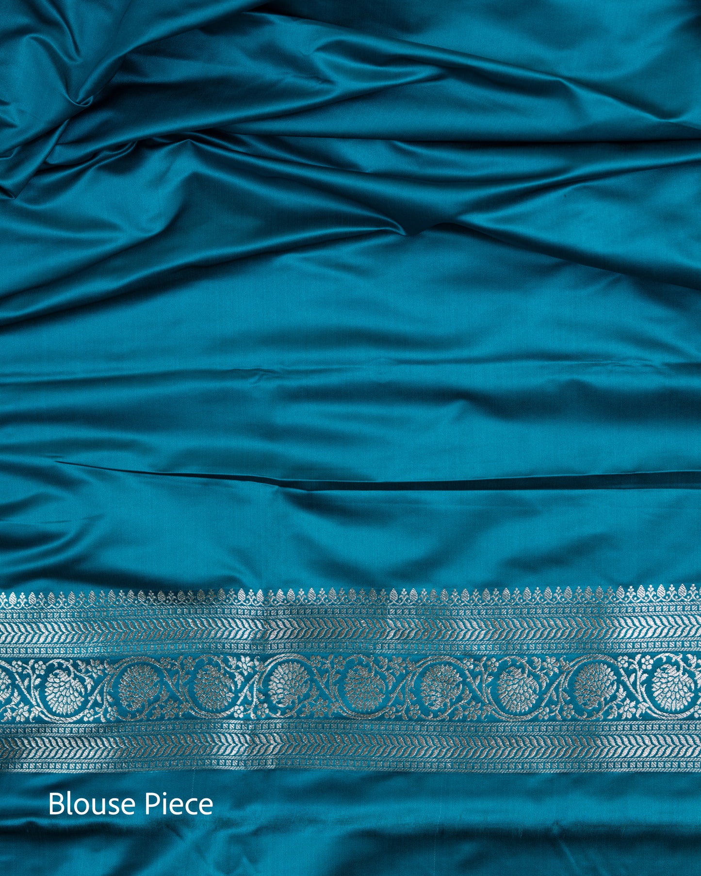 Teal Blue Mashru Katan Silk Saree with small buttas