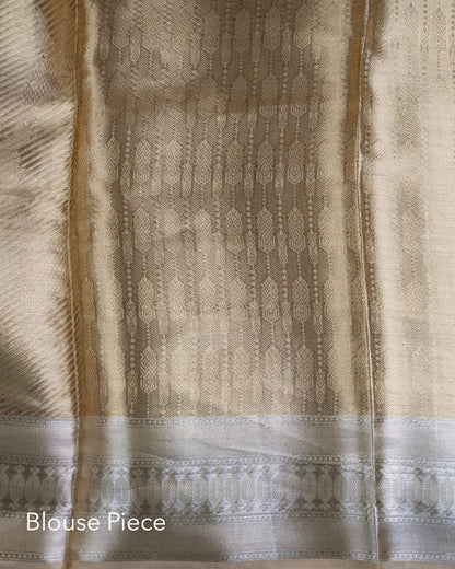 Liquid Gold - Cotton Cream Color Handwoven Pure Mulberry Brocade Silk Saree