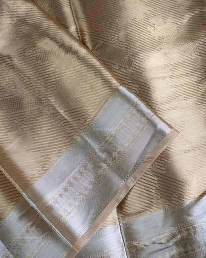 Liquid Gold - Cotton Cream Color Handwoven Pure Mulberry Brocade Silk Saree