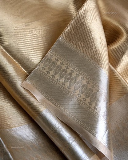 Liquid Gold - Cotton Cream Color Handwoven Pure Mulberry Brocade Silk Saree